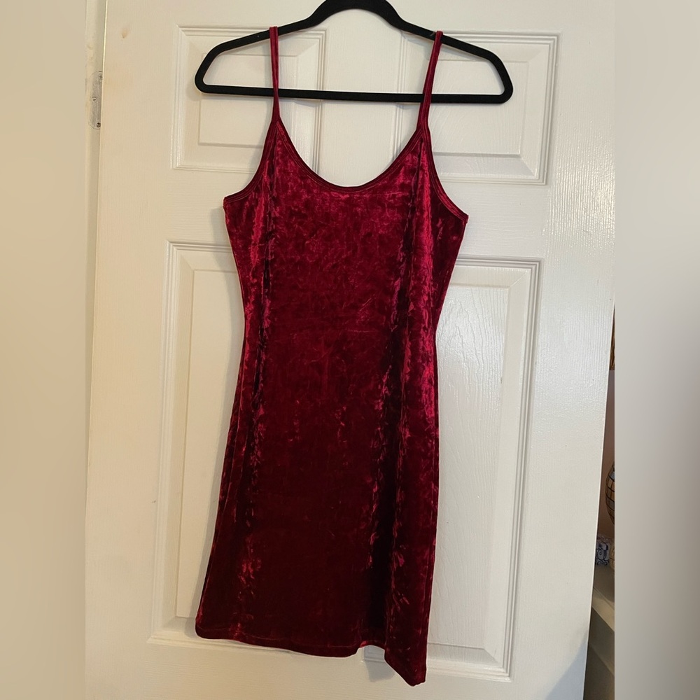 Red Velvet Slip Mini Dress with Spaghetti Straps